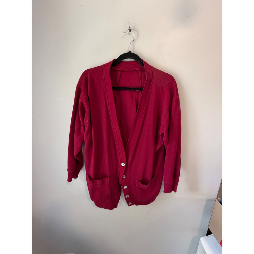Vintage Red Button Front Cardigan Sweatshirt Jacket‎ with Pockets Womens XL